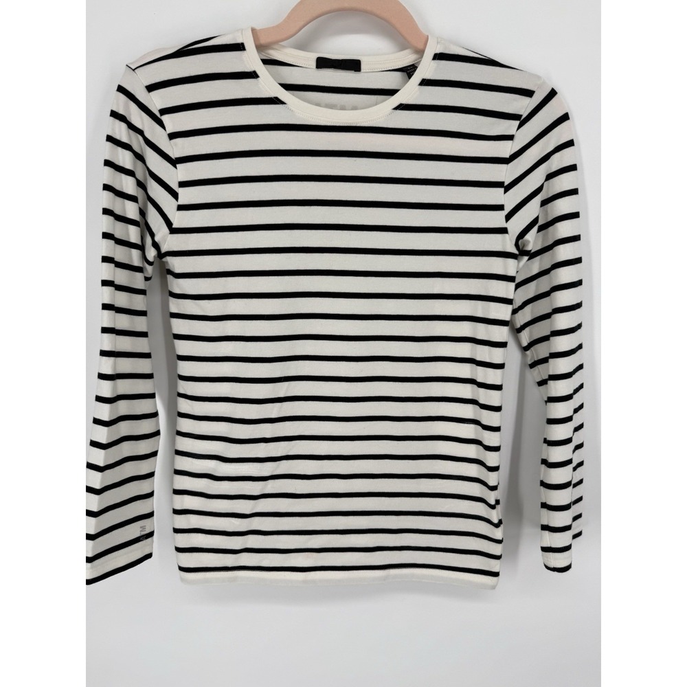 ATM Anthony Thomas Melillo Stripe Pima Long Sleeve T Shirt Top White Black S